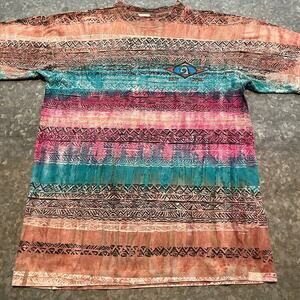 Vintage Hot Curl Surf All Over Print Single Stitch Tee Shirt Mens Medium 90s AOP